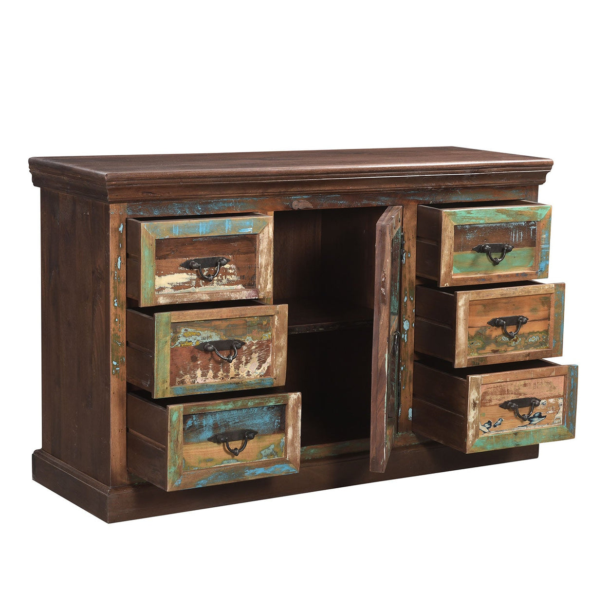 Farmhouse Style Distressed Painted Solid Wood 6 Drawers Bedroom Dresser