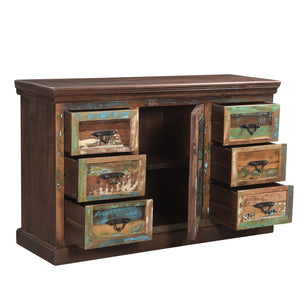 Farmhouse Style Distressed Painted Solid Wood 6 Drawers Bedroom Dresser