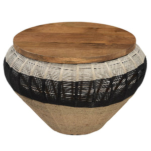 Farmhouse Style Woven Rope And Wood 30" Round Coffee Table