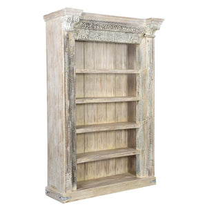Antique Carved Doorframe With Corbels 55" Wide Distressed White Bookcase
