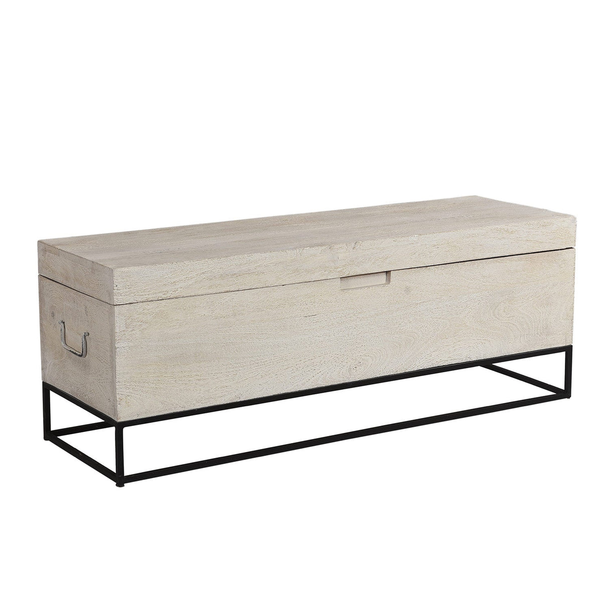 Modern Solid Wood 46" Long Bed End Chest On Metal Stand