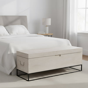 Modern Solid Wood 46" Long Bed End Chest On Metal Stand