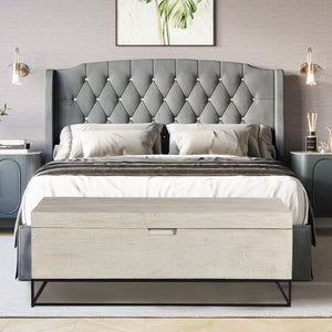 Modern Solid Wood 46" Long Bed End Chest On Metal Stand