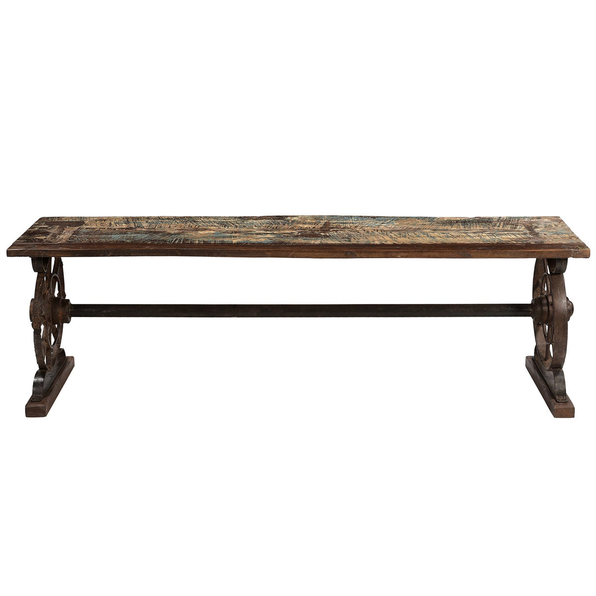 Antique Wheels Repurposed Rustic 64" Long Outdoor Bench