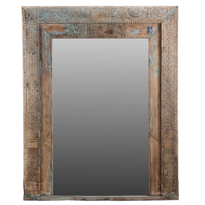 1800s Carved Teak Wood Doorframe Repurposed 82" Tall Extra Large Floor Mirror