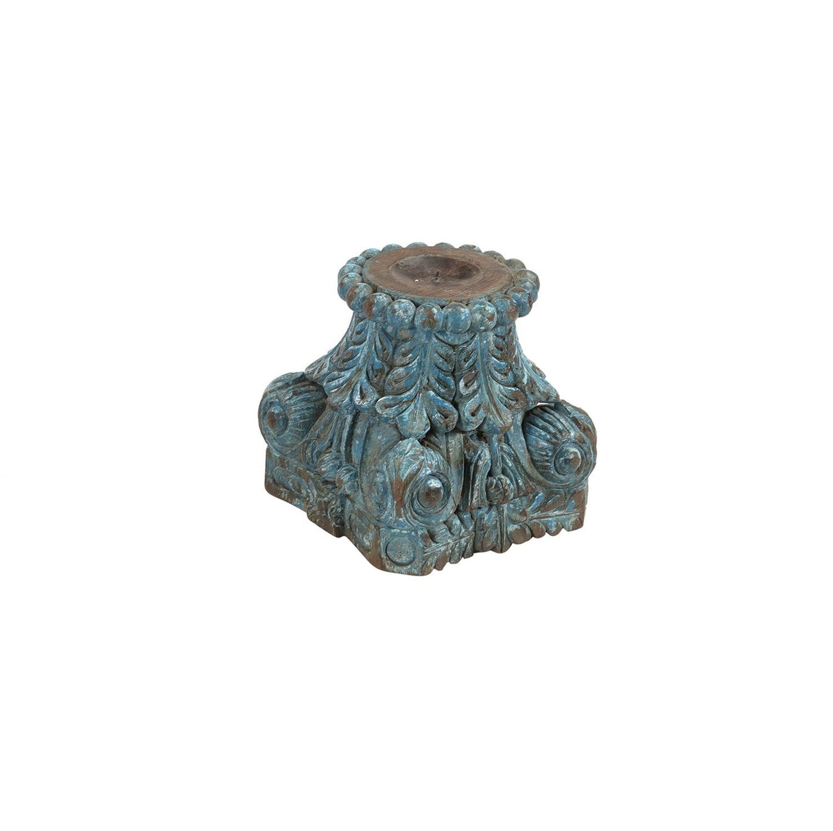 Antique Carved Wooden Column Base Distressed Candle Holder Riser