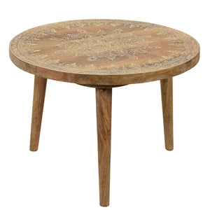Farmhouse Style Natural Wooden Hand Painted  20" Round Side Table