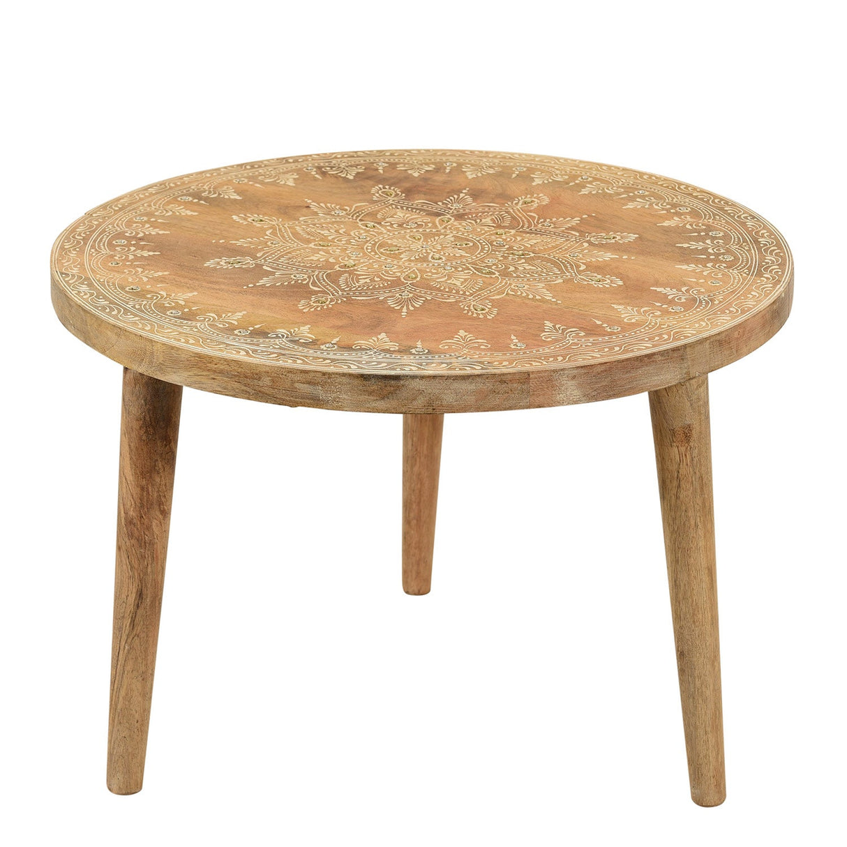 Farmhouse Style Natural Wooden Hand Painted  20" Round Side Table