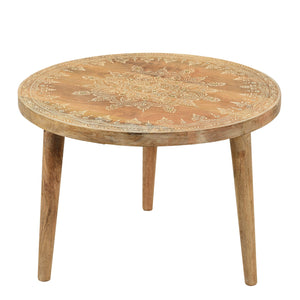 Farmhouse Style Natural Wooden Hand Painted  20" Round Side Table