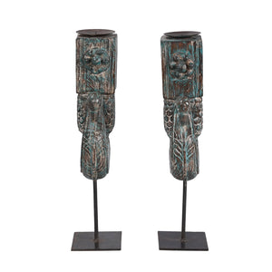 Antique Peacock Carved Corbel Repurposed 22 in. Tall Candle Holders - Set of 2