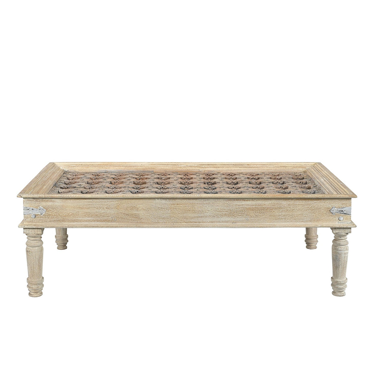Antique Distressed White Carved Door Repurposed 64 in. Large Coffee Table