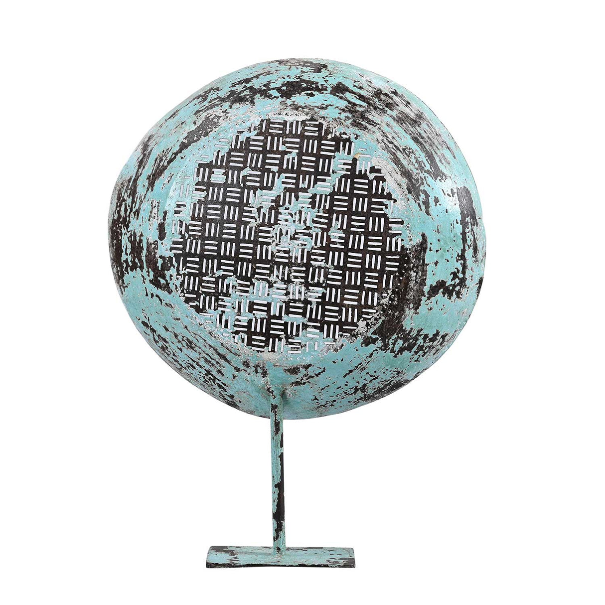 Farmhouse Style Distressed Blue Vinatge Metal Seive On Display Stand