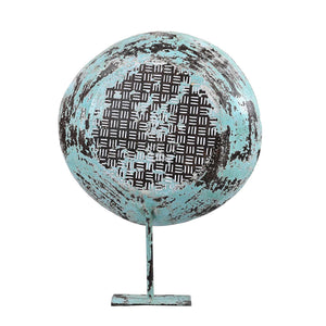 Farmhouse Style Distressed Blue Vinatge Metal Seive On Display Stand