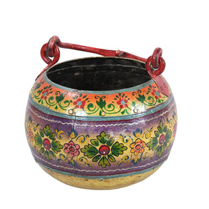 Farmhouse Style Hand Painted Vintage Metal Pot With Handle