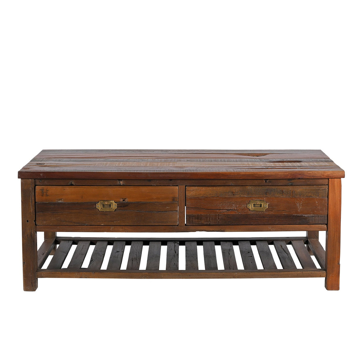 Country Style Distressed Spalted Wood Coffee Table With Drawers