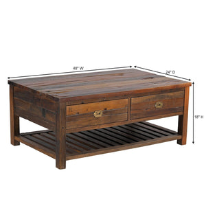 Country Style Distressed Spalted Wood Coffee Table With Drawers