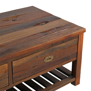 Country Style Distressed Spalted Wood Coffee Table With Drawers