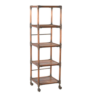 Eclectic Reclaimed Wood And Copper Pipes Repurposed 55 in. Tall Display Rack On Wheels
