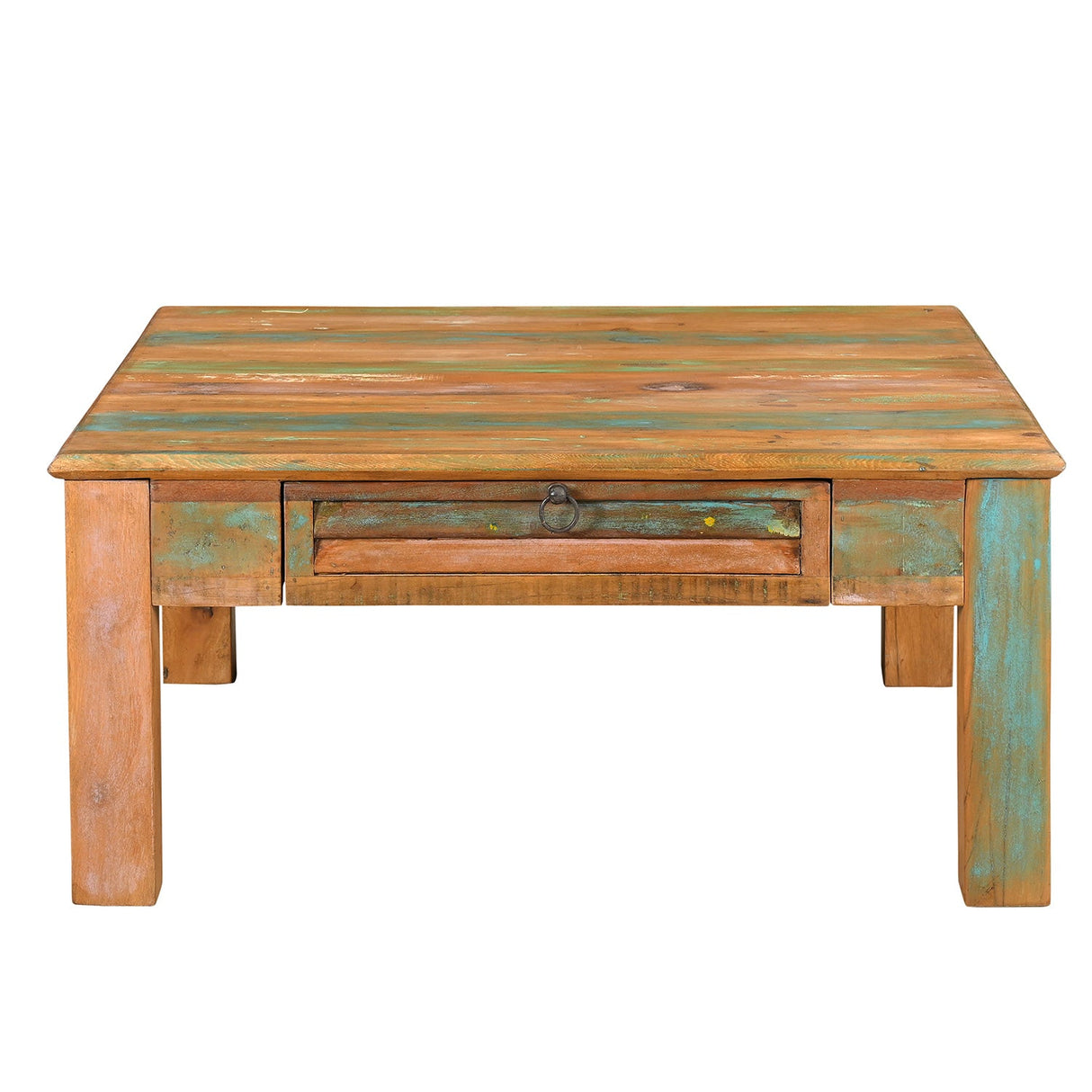 Farmhouse Style 40 in. Square Distressed Solid Wood Coffee Table