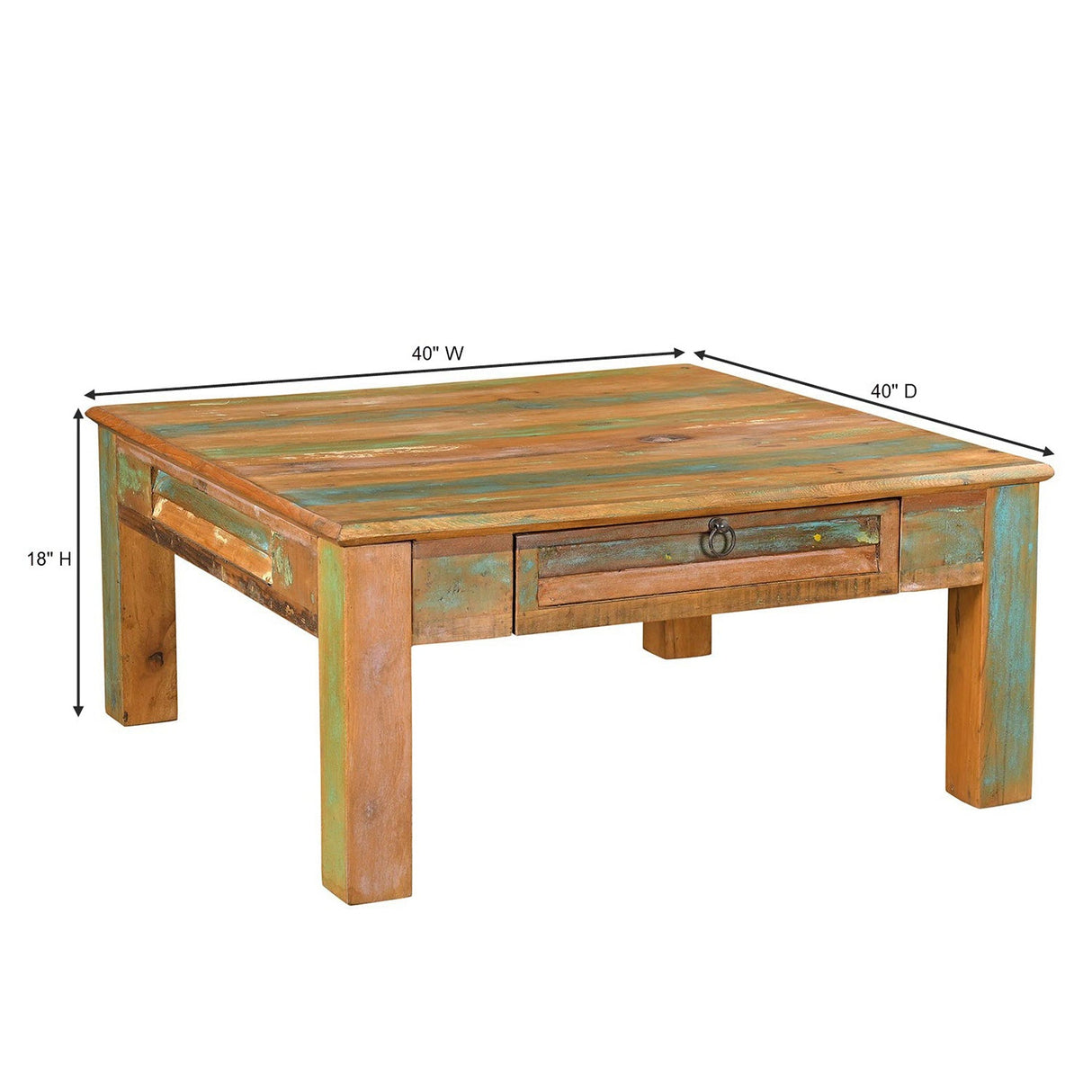 Farmhouse Style 40 in. Square Distressed Solid Wood Coffee Table