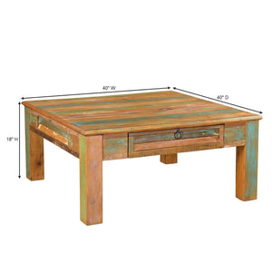 Farmhouse Style 40 in. Square Distressed Solid Wood Coffee Table