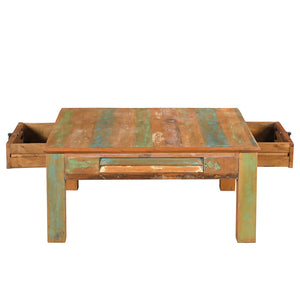 Farmhouse Style 40 in. Square Distressed Solid Wood Coffee Table