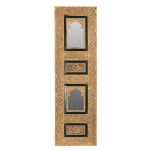 Mediterranean Style Hand Carved Arch Wooden Panel With Mirror