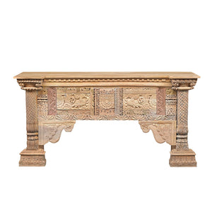 Heritage Style Antique Columns and Carvings Repurposed 72 in. Long Teak Wood Console Table