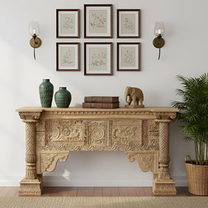 Heritage Style Antique Columns and Carvings Repurposed 72 in. Long Teak Wood Console Table
