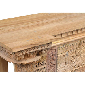 Heritage Style Antique Columns and Carvings Repurposed 72 in. Long Teak Wood Console Table