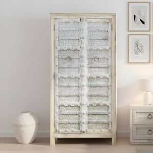 Farmhouse Style Solid Wood Antique Door Repurposed 68 in. Tall Armoire in Distressed White