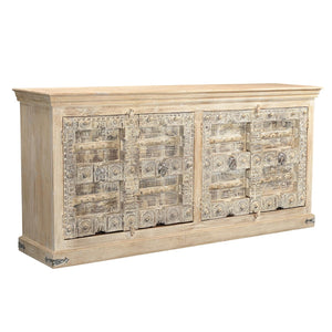 Antique Lotus Carved Doors Upcycled 85 in. Long Solid Wood Sideboard