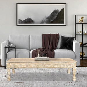 Farmhouse Style 71 in. Long Solid Wood Coffee Table In Distressed White Finish