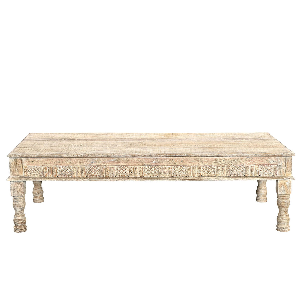 Farmhouse Style 71 in. Long Solid Wood Coffee Table In Distressed White Finish