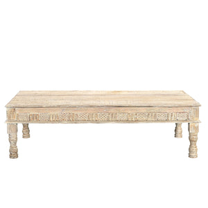 Farmhouse Style 71 in. Long Solid Wood Coffee Table In Distressed White Finish