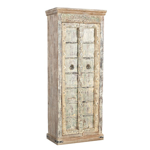 82 in. Tall Distressed White Antique Door Upcycled Solid Wood Armoire