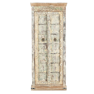82 in. Tall Distressed White Antique Door Upcycled Solid Wood Armoire