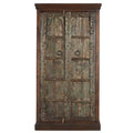 Distressed Blue Teak Wood Antique Door Repurposed 67 in. Tall Bedroom Armoire