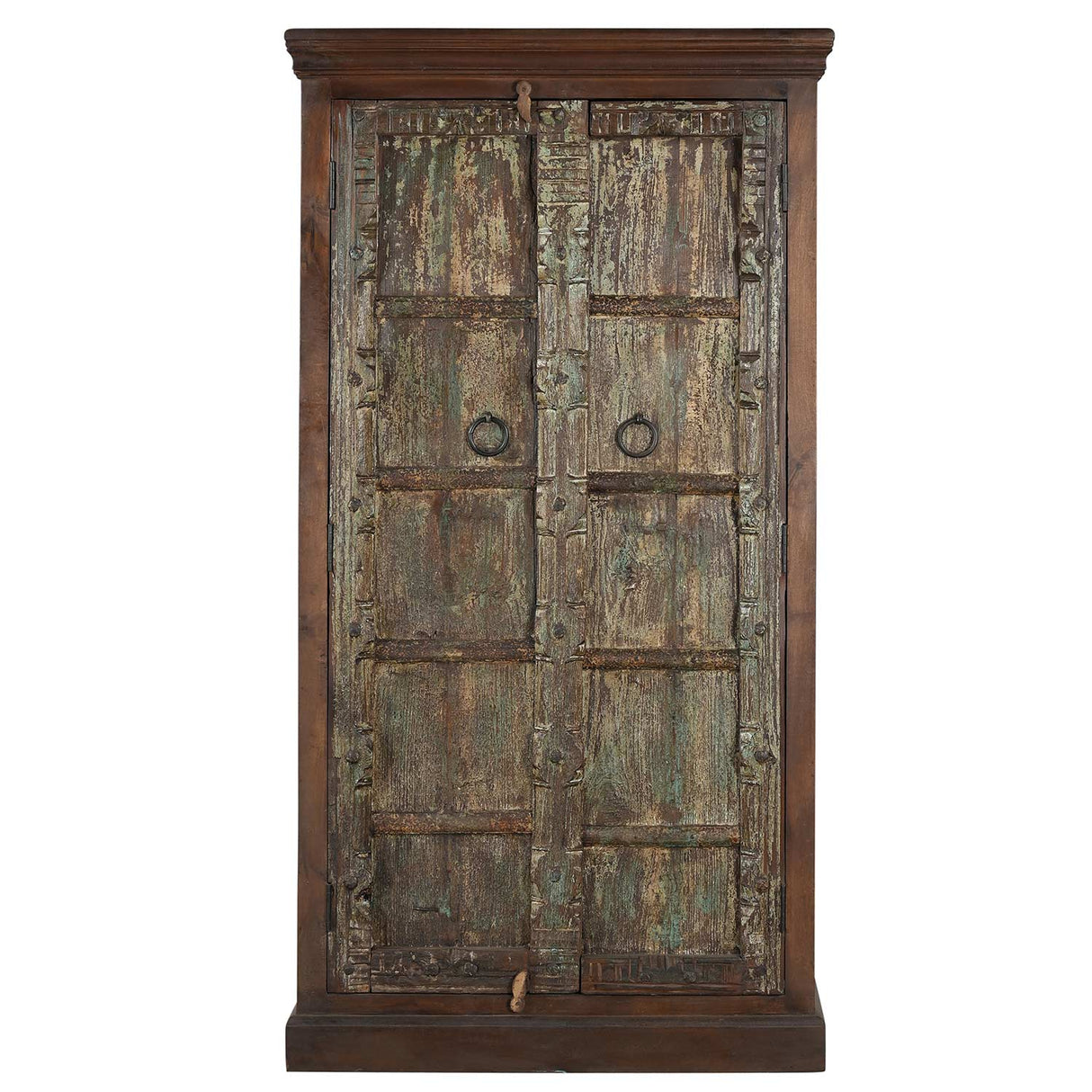 Distressed Blue Teak Wood Antique Door Repurposed 67 in. Tall Bedroom Armoire