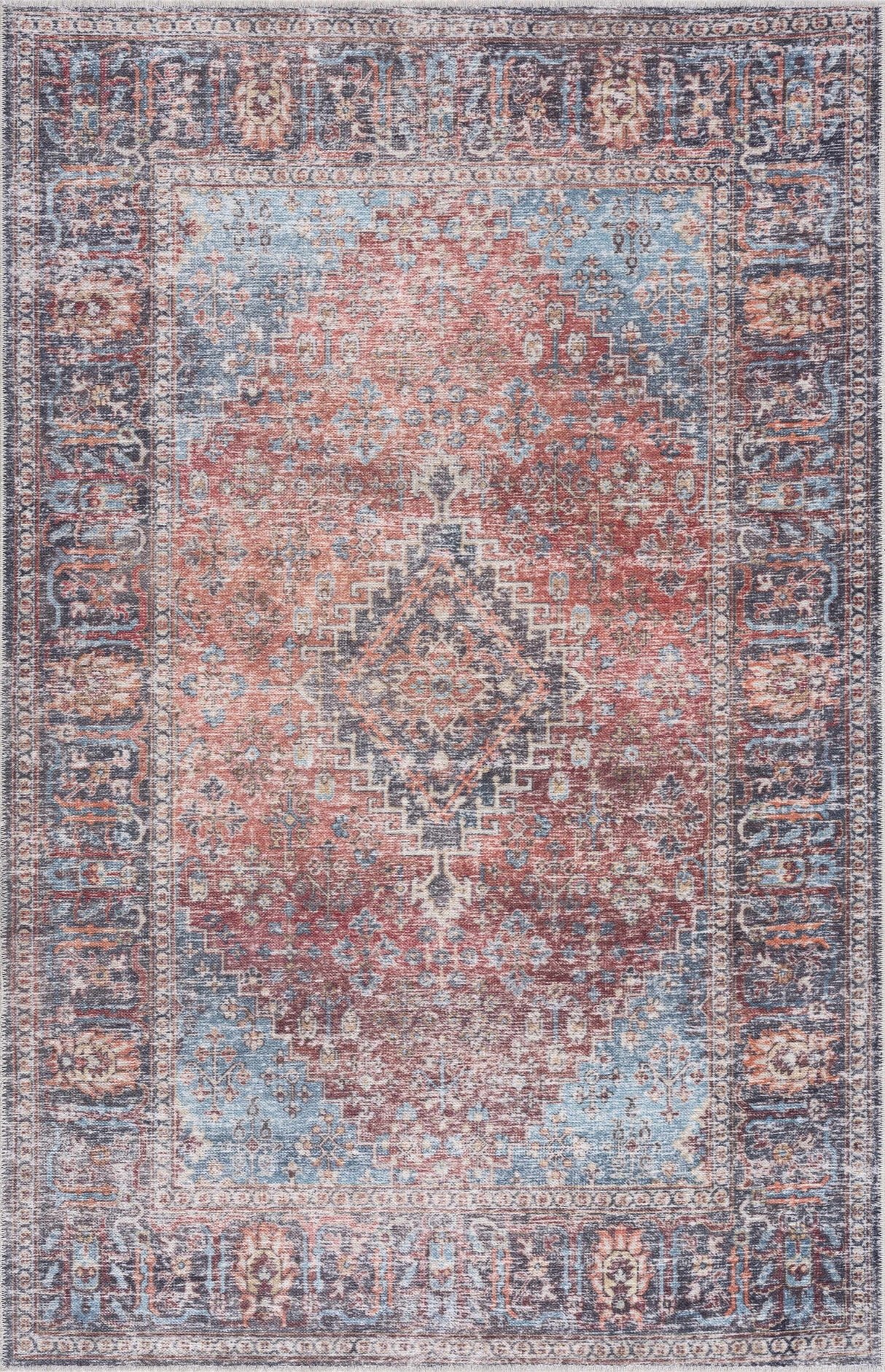 Blue Burgundy Holi-2302 Washable Area Rug