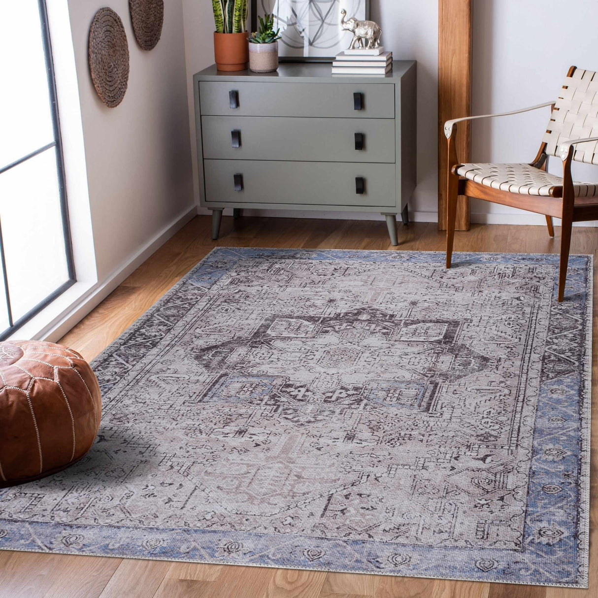 Rosman Blue&Beige  - Promo Washable Area Rug - Clearance