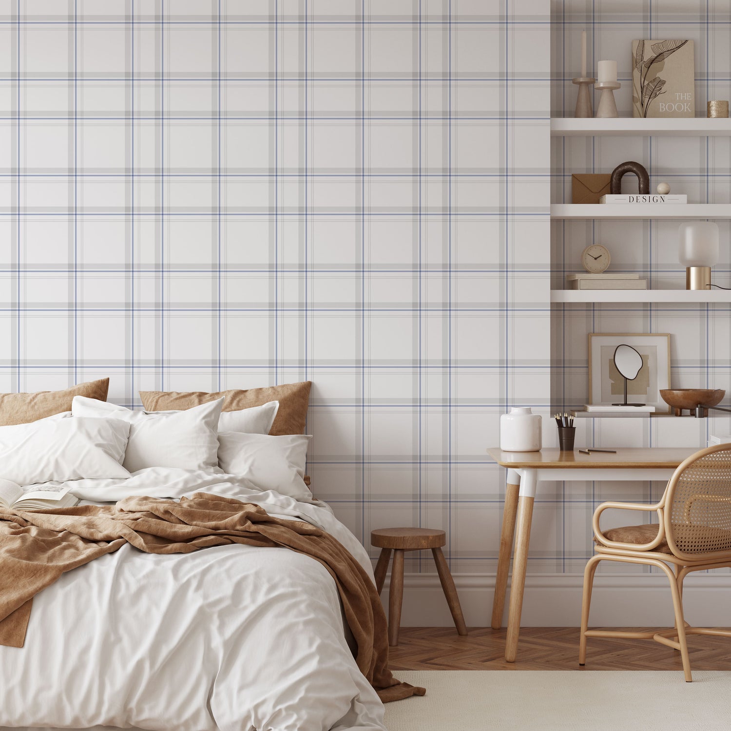 Minimalist Blue and White Plaid Wallpaper