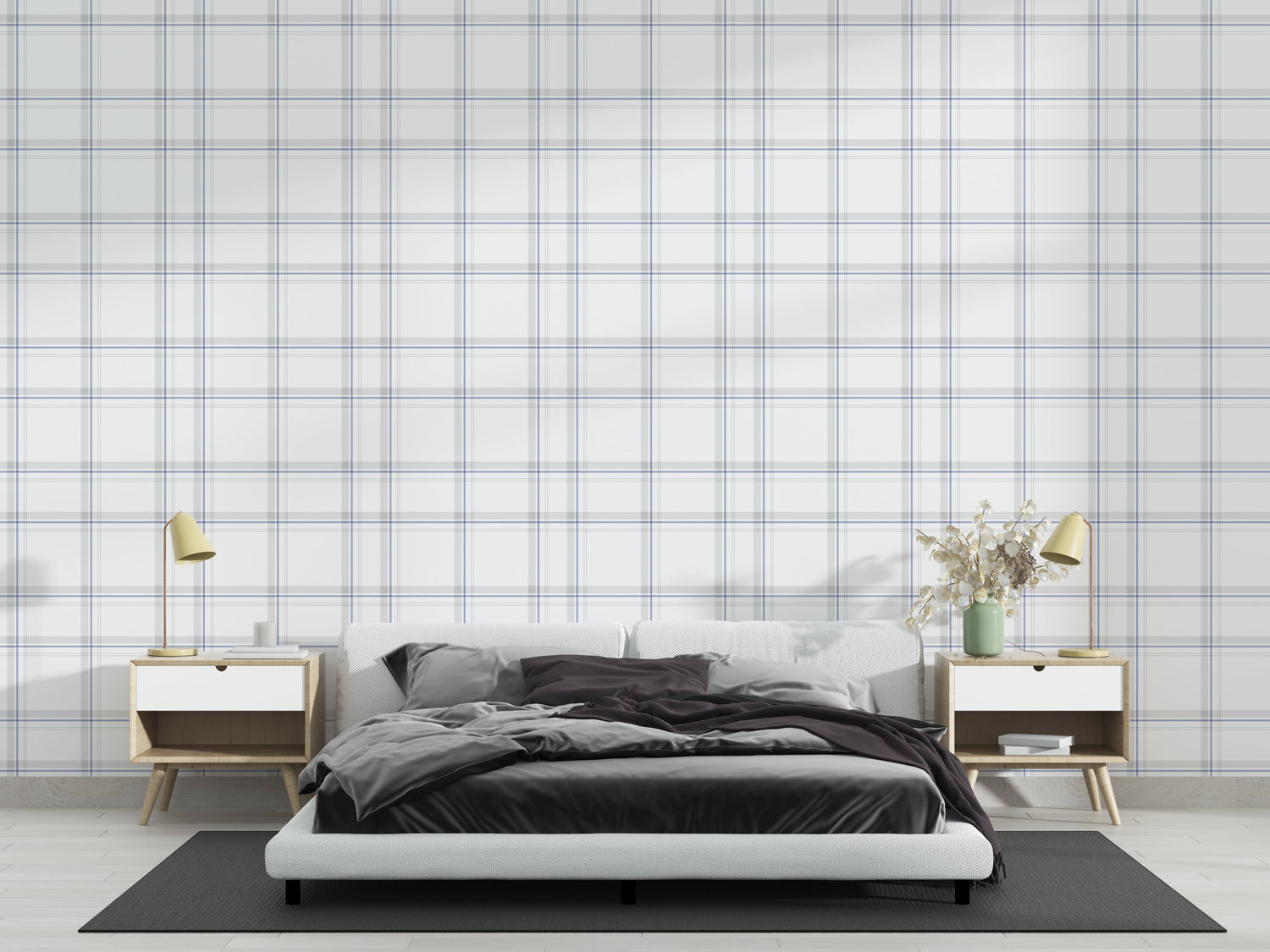 Minimalist Blue and White Plaid Wallpaper