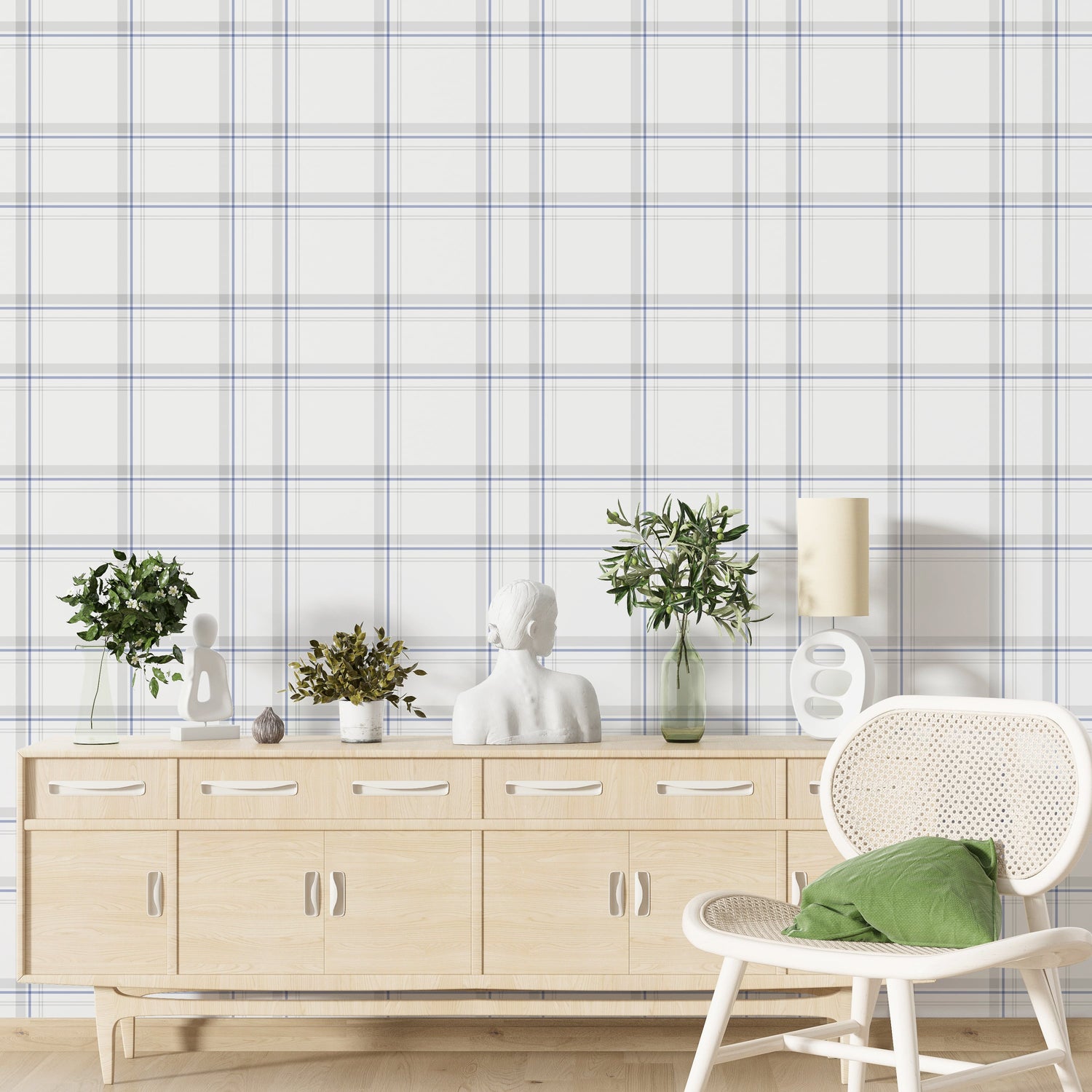 Minimalist Blue and White Plaid Wallpaper