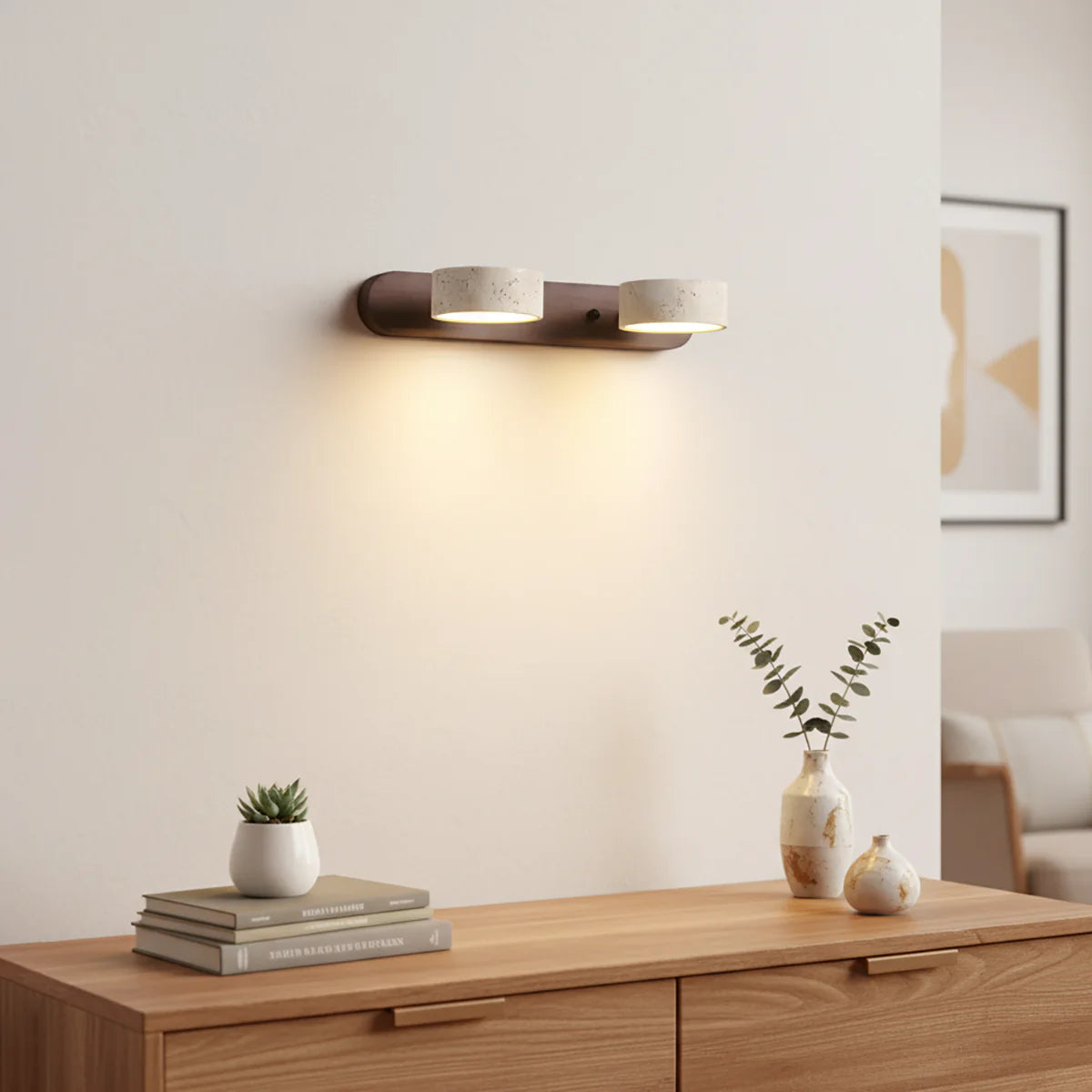 Travertine Duo Wood Wall Light