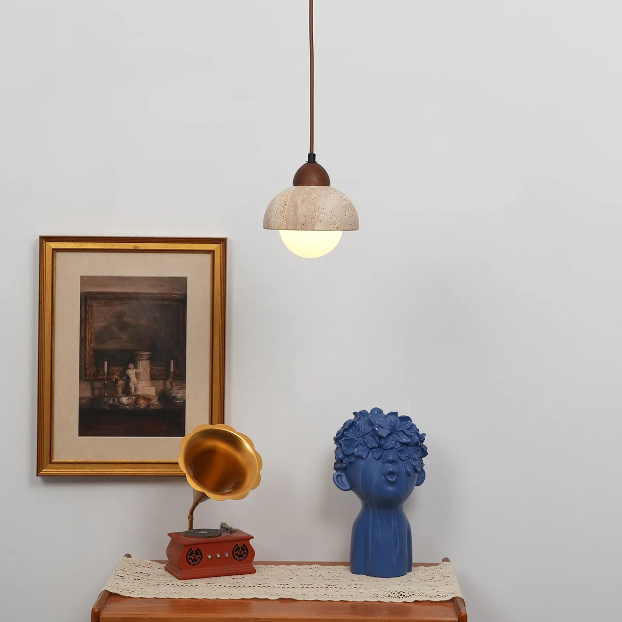 Travertine Glass Semicircle Pendant Light