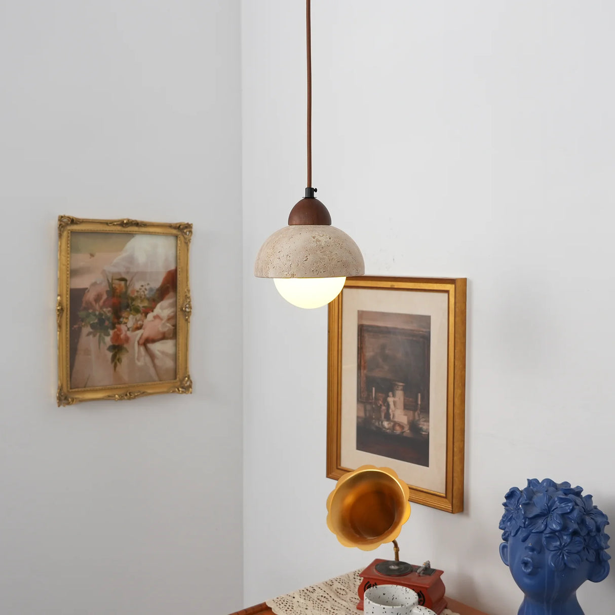 Travertine Glass Semicircle Pendant Light