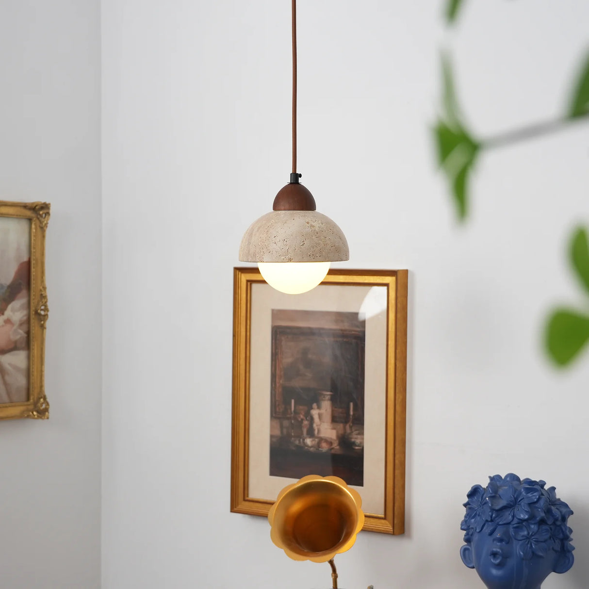 Travertine Glass Semicircle Pendant Light