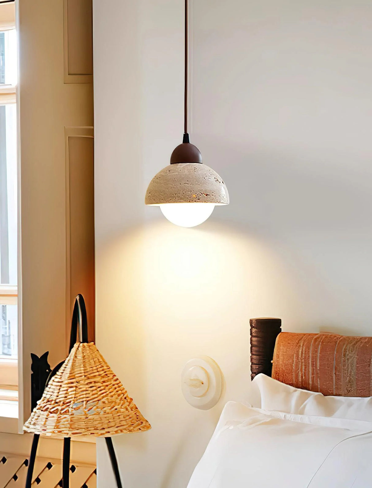 Travertine Glass Semicircle Pendant Light