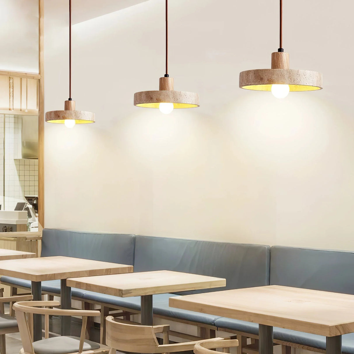 Travertine Piedra Wood Pendant Light